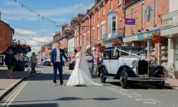 1928 Vintage 'Masons' British Built Citroen in White Bride and Groom in High St