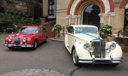 1964 Red MK II Jaguar and 1950 MK V Jaguar in Ivory