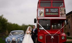 1965 Daimler V8 in Metallic Blue (with Routemaster bus and Bride & Groom)