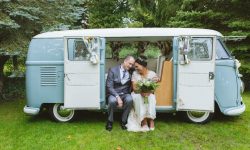 VW Campervan in White and Baby Blue