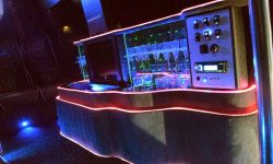 13 passenger Mercedes Party Bus in Blue (Black tint windows) interior 2