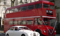 Red Routemaster Bus with White MK II Jaguar Red Routemaster Bus with White MK II Jaguar