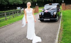 The Bride and-Huey-our traditional London Black Cab at Tewin Bury Farm
