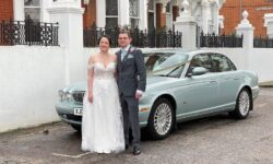 Jaguar Sov XJ WED in Silver with Bride and Groom